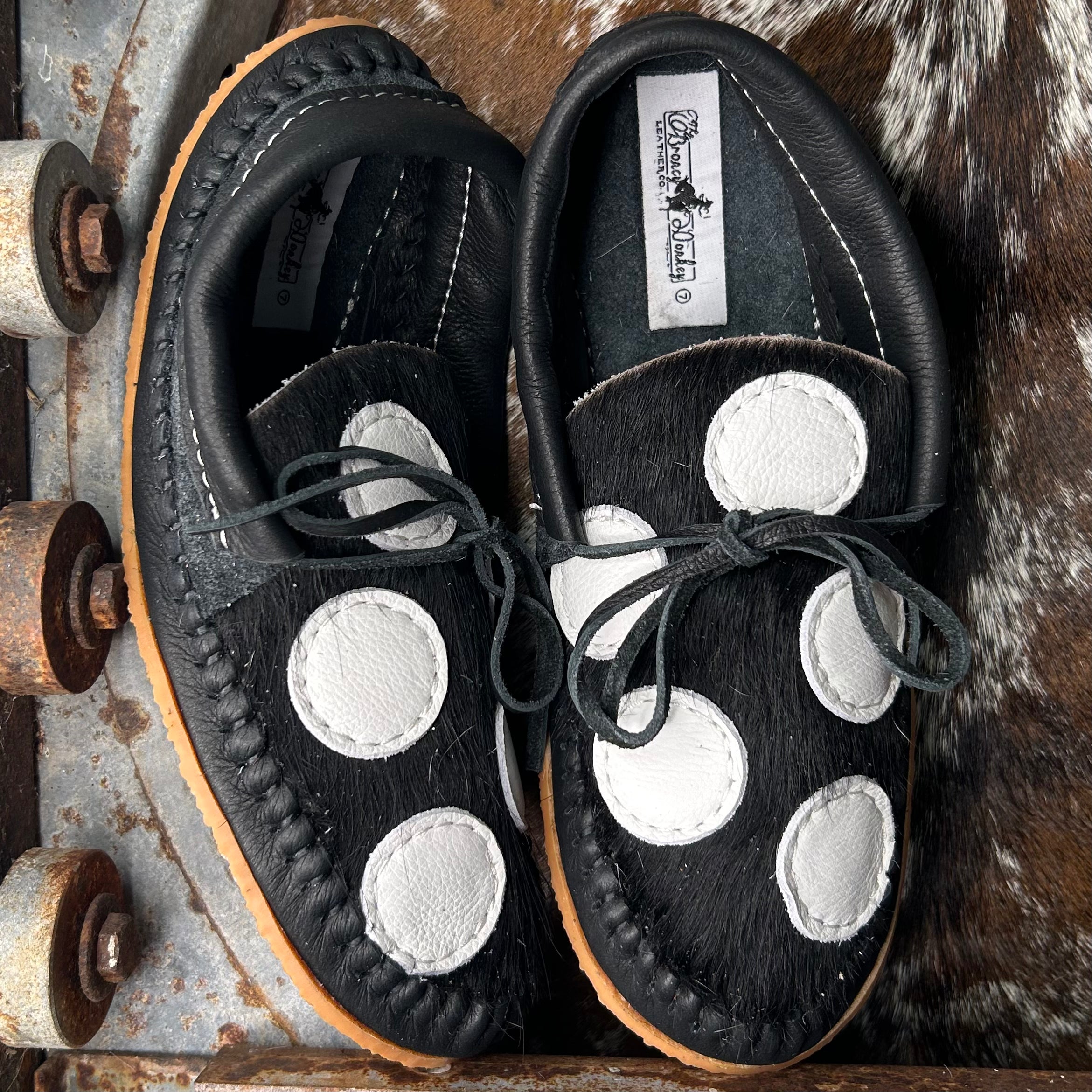 Polka Dot Muleys (size 5) – Broncy Donkey Leather Co