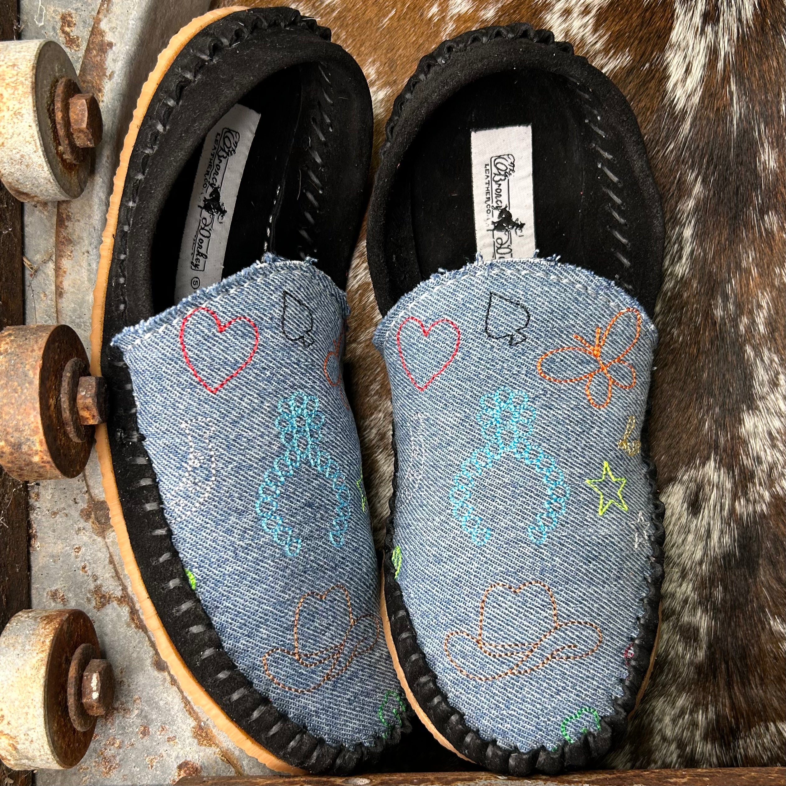 Denim Tattoo Mules (Size 6)